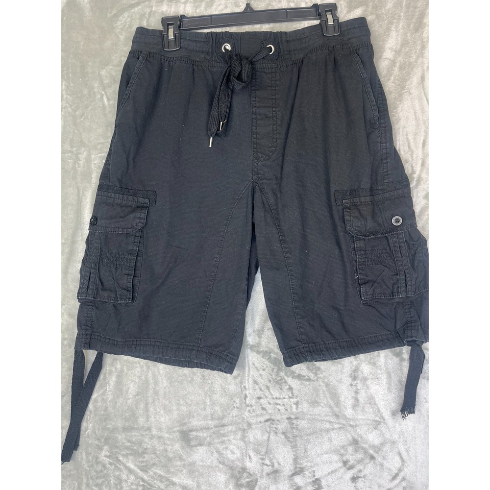 Airwalk Cargo Shorts Mens 32 Black Skateboard Carpenter Side Tie Waist